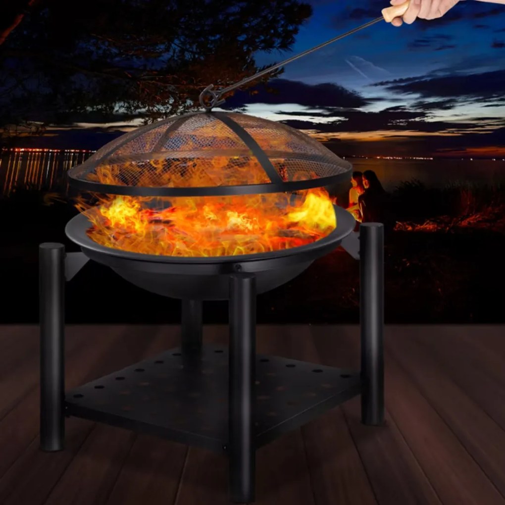 FIRE tűzrakóhely fatárolóval, Ø55cm, fekete Gardebruk