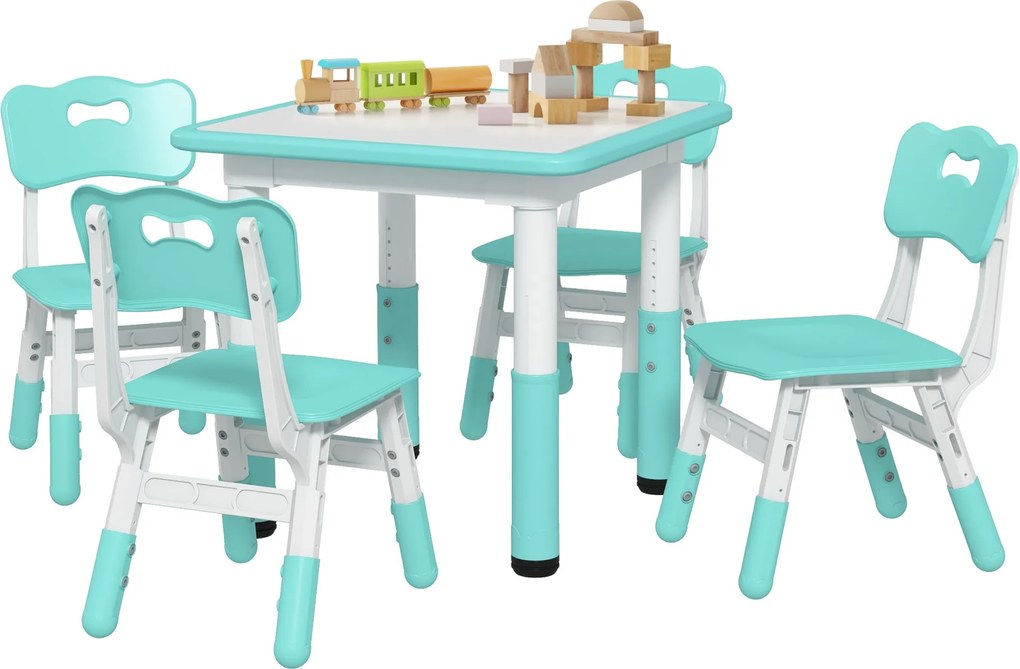 AIYAPLAY Gyerekasztal és Székek Szett 18-60 Hónaposoknak, Helytakarékos Dizájn, Állítható Magasság, Gyerekasztal Krétával a Gyerekszobába, Fából és PP