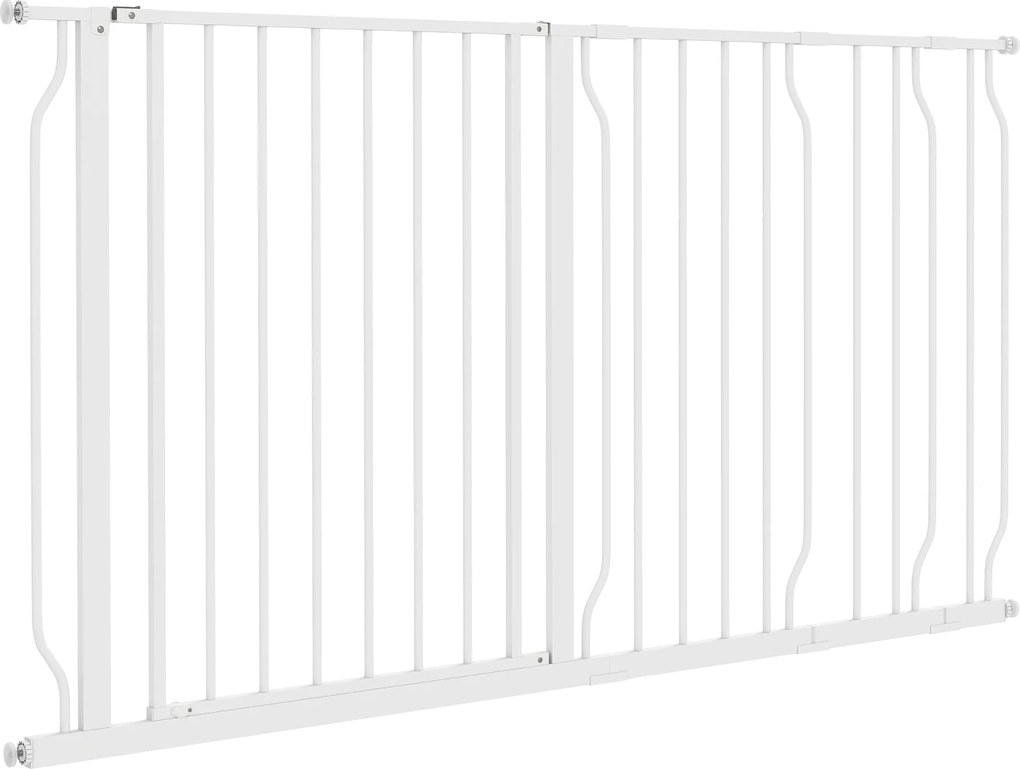 PawHut Ajtóvédő Lépcsővédő 10/20 cm-es Kiterjesztéssel, Fúrás Nélküli Lépcsővédő, 75-145 cm-es Szélességig, Mindkét Oldalon Forgatható, Acél, Fehér |
