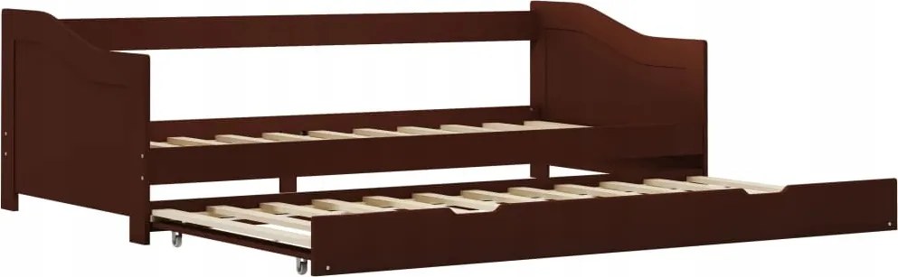 Kihúzható ágy, sötétbarna, fenyőfa, 90x200 cm