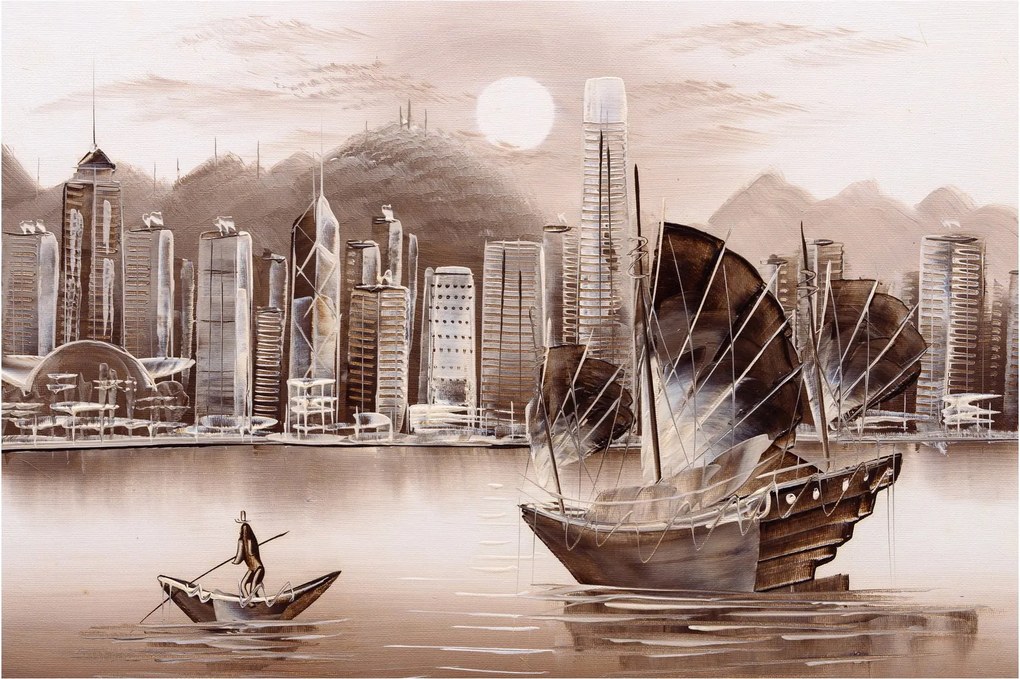 Kép - Victoria Harbour, Hong Kong, szépia hatás (90x60 cm)