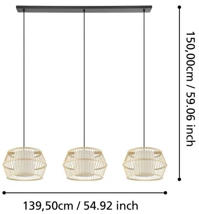 Eglo 390234 - Csillár zsinóron MONTERROSO 3xE27/40W/230V bambusz