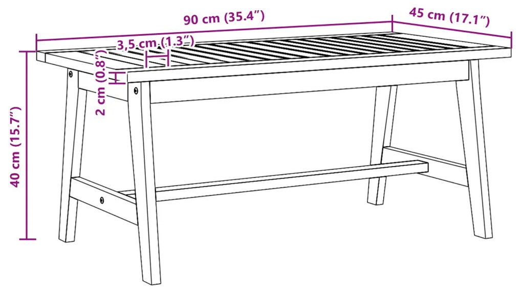 Kávézóasztal 90x45x40 cm Tömör akácfából