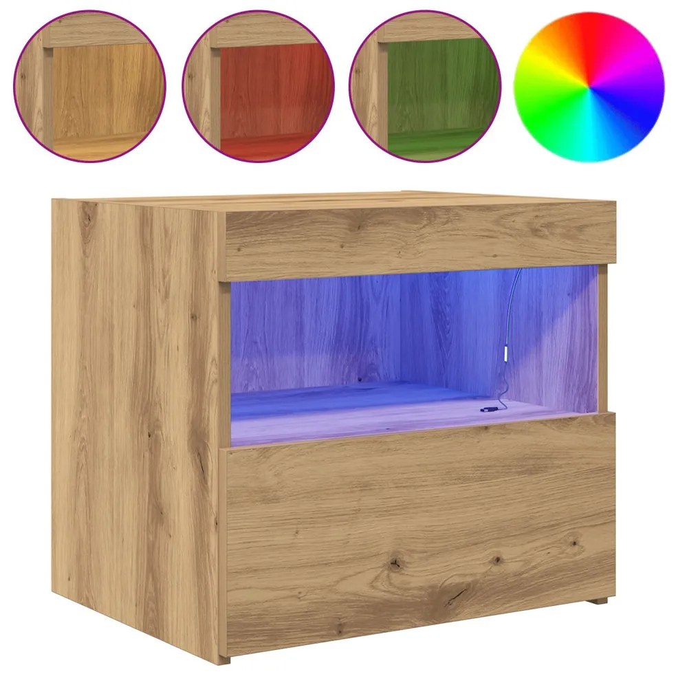 Éjjeli szekrény LED világítással 2 db Kézműves tölgy 50x40x45 cm