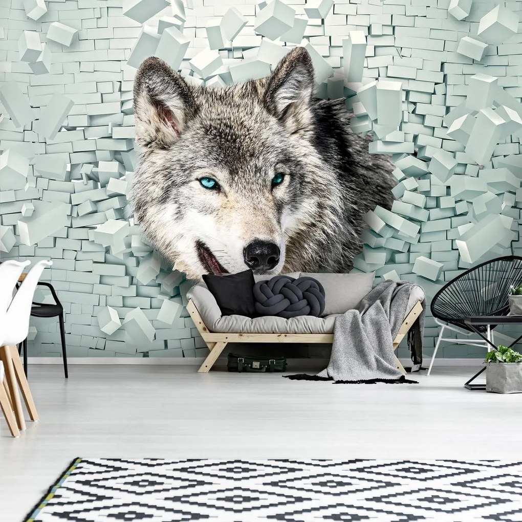 Fotótapéta - A farkas előkerül a 3D-s falból (152,5x104 cm)