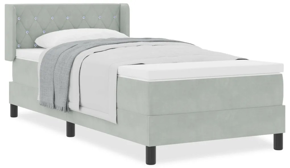 Boxspring Ágy Matrac Halandó Szürke 90x190 cm Bársonyos