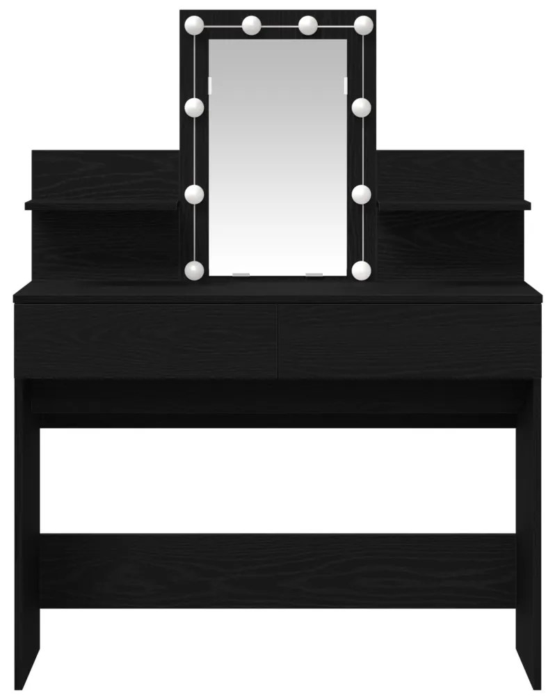 LED-es Sminkasztal Fekete Tölgy 100x40x130 cm