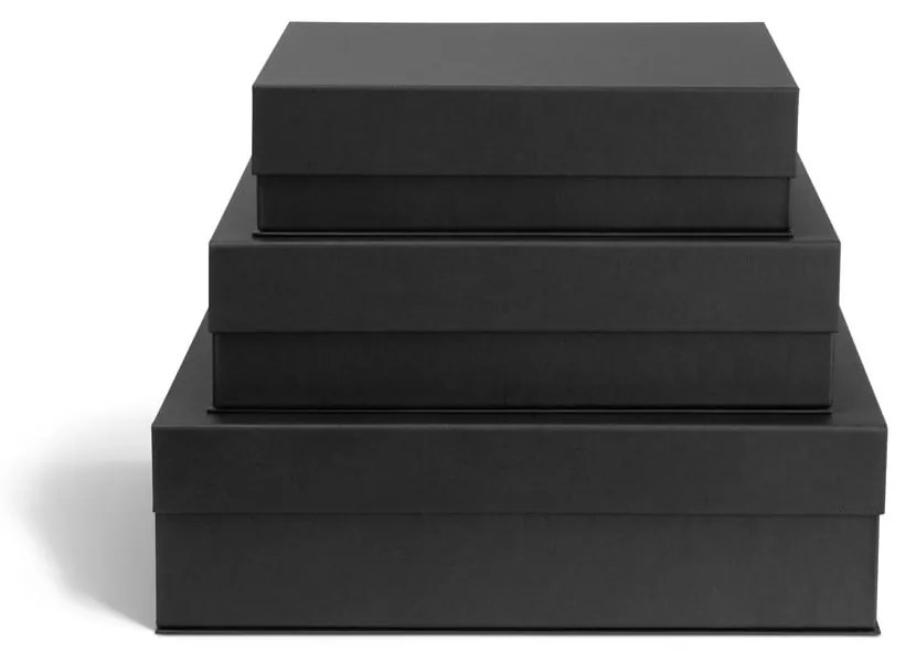 Sötétszürke fedeles karton tárolódoboz szett 3 db-os 42,5x29,5x13 cm Kian Paper Laminate – Bigso