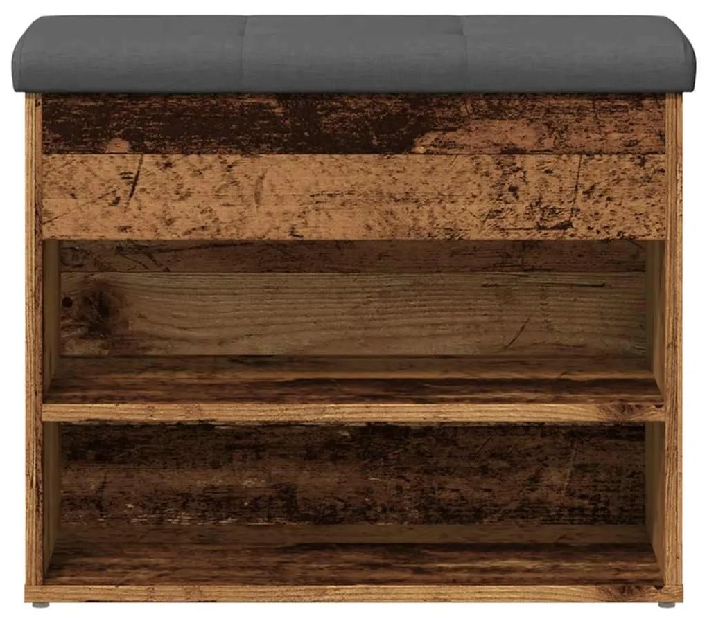 antik fa szerelt fa cipőtároló pad 62x32x50 cm