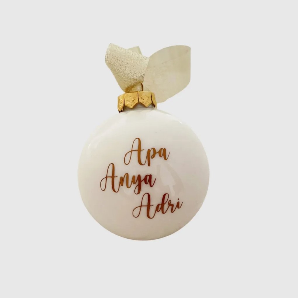 Fényes fehér üveggömb egyedi felirattal 8cm
