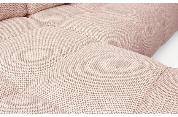 ALMADA L-alakú balos, kárpitozott, kihúzható sarokülőgarnitúra tárolóhellyel, rózsaszín