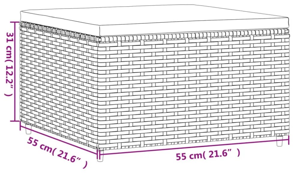 barna polyrattan kerti lábtartó párnával