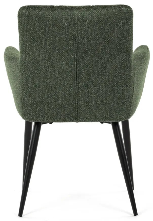 Scaun de sufragerie elegant cu brațe, stofă verde, metal negru