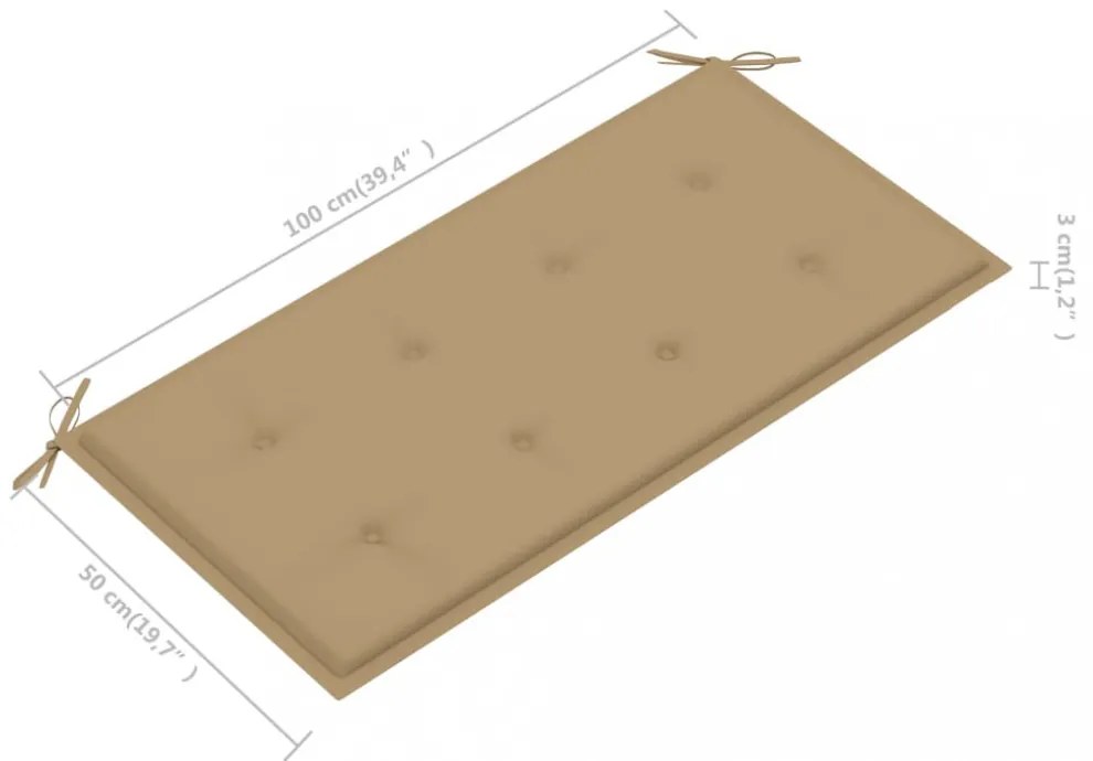 tömör tíkfa kerti pad bézs párnával 112 cm