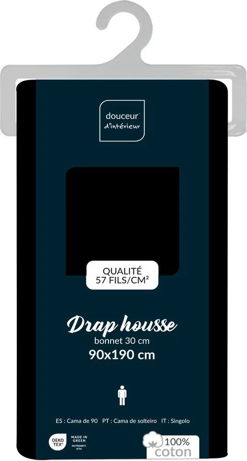 Fekete gumis pamut lepedő 90x190 cm Lina – douceur d'intérieur