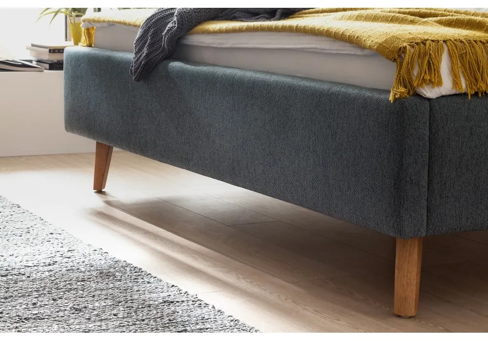 Zöld-kék kárpitozott ágyneműtartós franciaágy ágyráccsal 180x200 cm Frieda – Meise Möbel