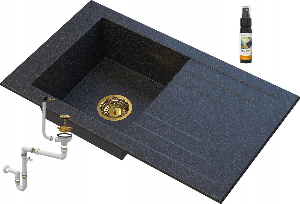 Fekete Gránit mosogató Arany Szemcsékkel