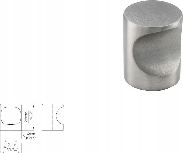 Bútorgomb Siro 1404-21N1 szálcsiszolt rozsdamentes acél