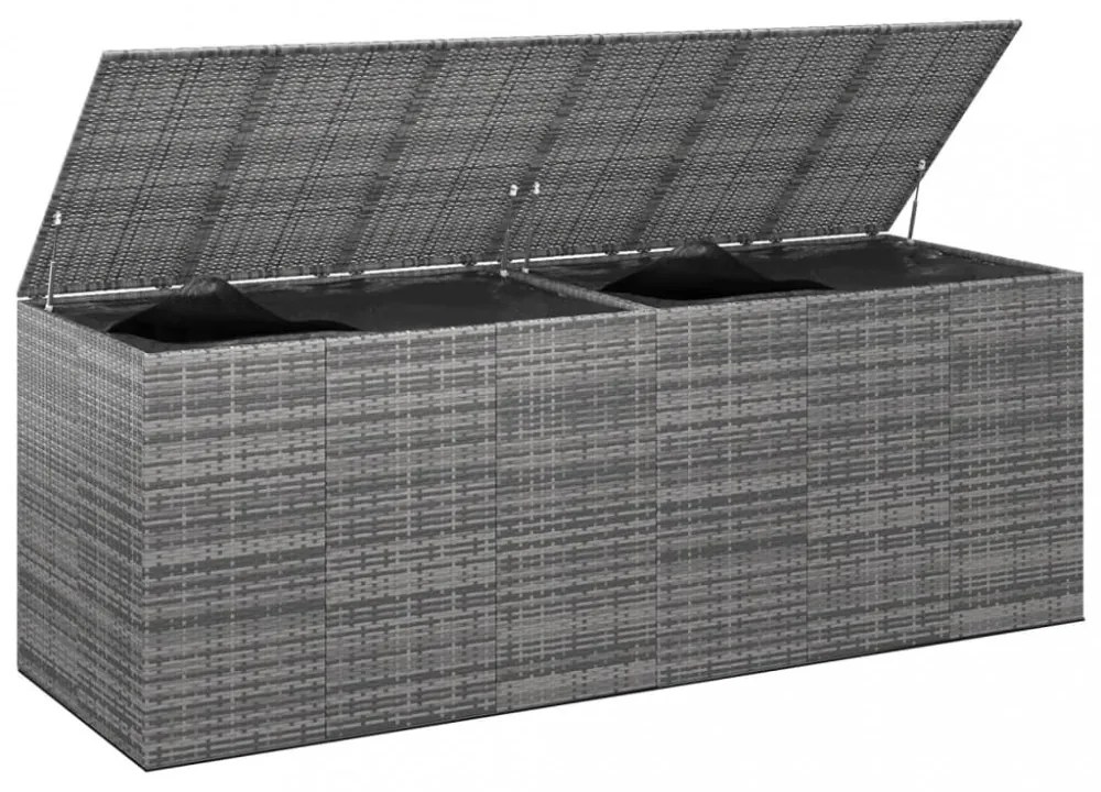 szürke polyrattan kerti párnatartó doboz 291 x 100,5 x 104 cm