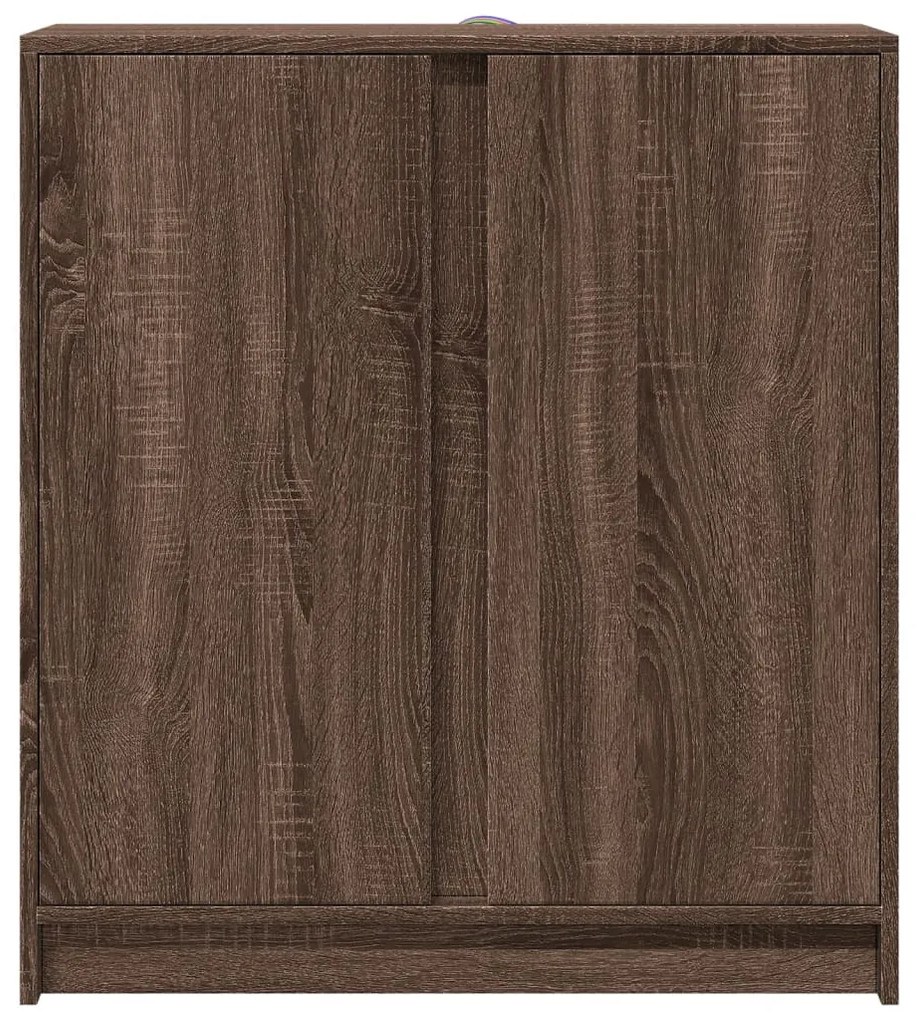barna tölgy színű szerelt fa tálalószekrény LED-del 77x34x85 cm