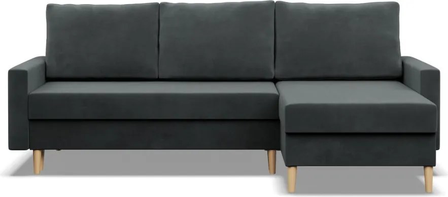 Etna sarokkanapé, 1 ágyneműtartóval, bársony, univerzális oldal, bonell töltet, szürke
