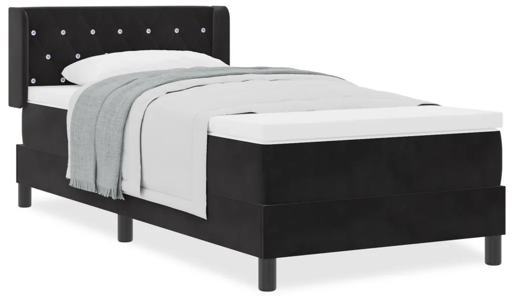 Box Spring Ágy Matraccal Fekete 90x200 cm Bársony