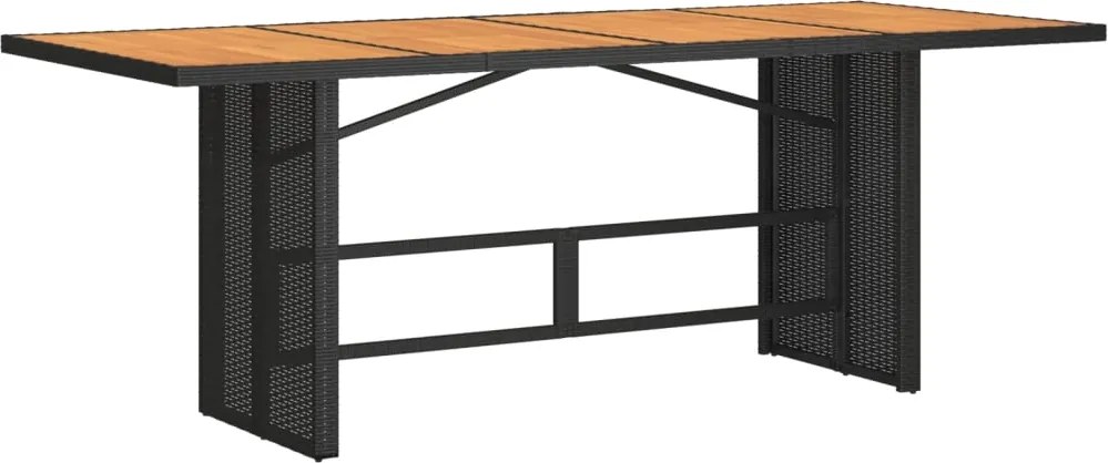 vidaXL fekete polyrattan akácfa lapos kerti asztal 190 x 80 x 74 cm