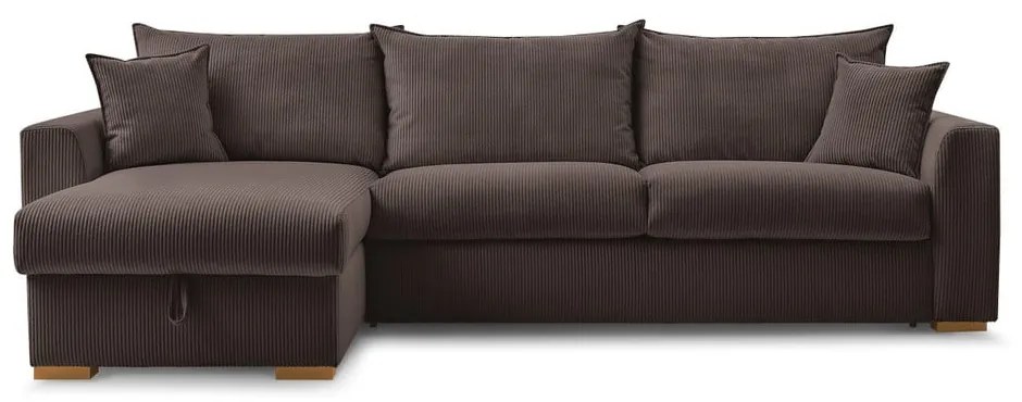 Barna kordbársony kinyitható sarokkanapé (variálható) Augustin – Bobochic Paris