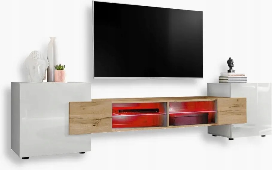 komodee Merano Rtv szekrény Különböző színek Front fényes üveg Rgb Led polcok