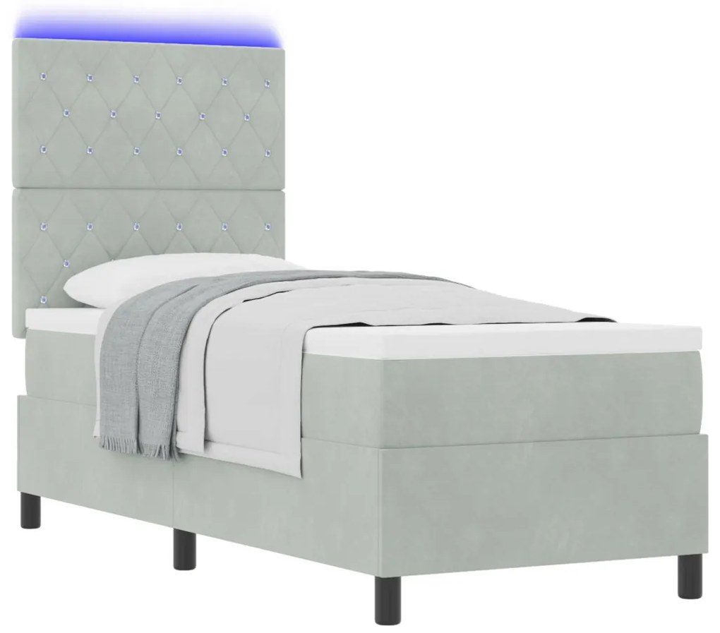 Ágykeret Matraccal és LED Fénnyel Szürke 80x200 cm Bársony