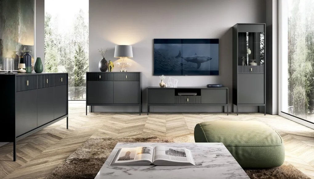 Komód 2 ajtóval és 2 fiókkal fekete színben arany fogantyúkkal – MAGGIORE MA02