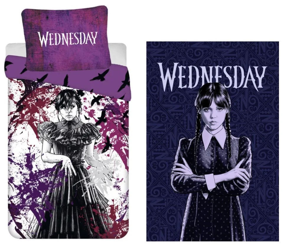 Wednesday Raven felnőtt ágyneműhuzat és polár takaró szett