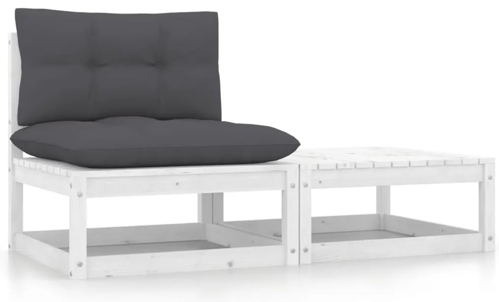 vidaXL 2 részes fehér tömör fenyőfa kerti ülőgarnitúra párnákkal