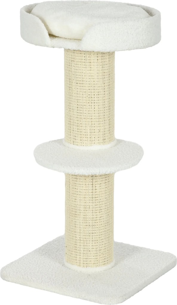 PawHut Macska Kaparófa 91 cm Magas, 3 Szintes Macska Torony Fészek Platformmal és Zsugor Kábel Postával, 45x45x91 cm Krém | Aosom