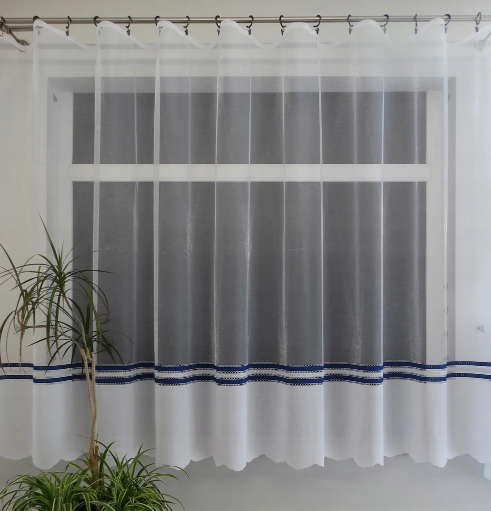 Mg Függöny 355500 Fehér sötétkék 300x250cm szalaggal