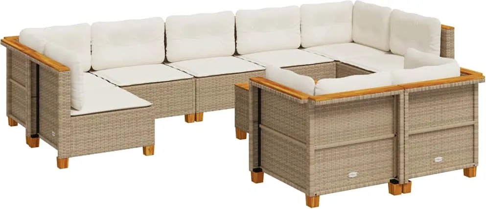 vidaXL 10 részes bézs polyrattan kerti ülőgarnitúra párnával