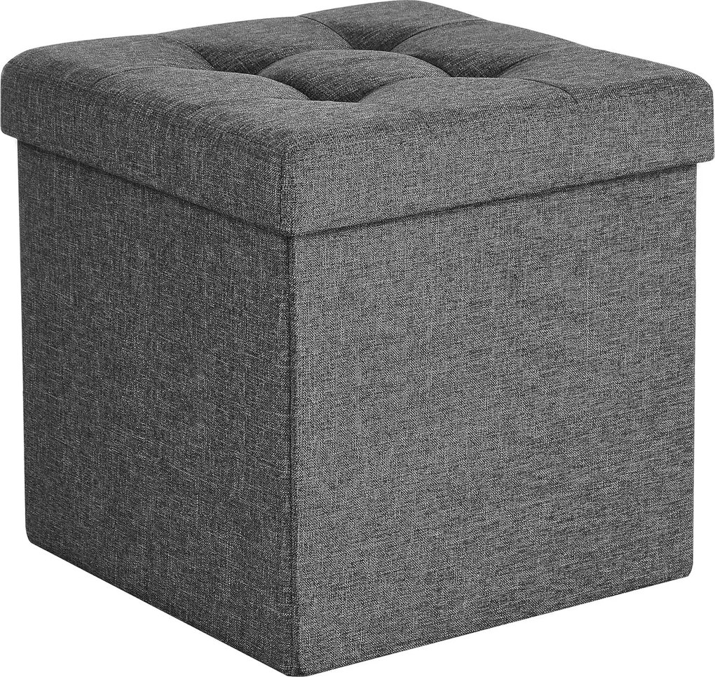 Összecsukható tárolópuff, 43 l, 38 x 38 x 38 cm, 300 kg statikus teherbírás, sötétszürke