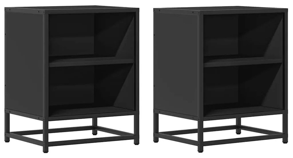 éjjeliszekrények 2 db Fekete 40x31x50 cm Méretezett fa és fém