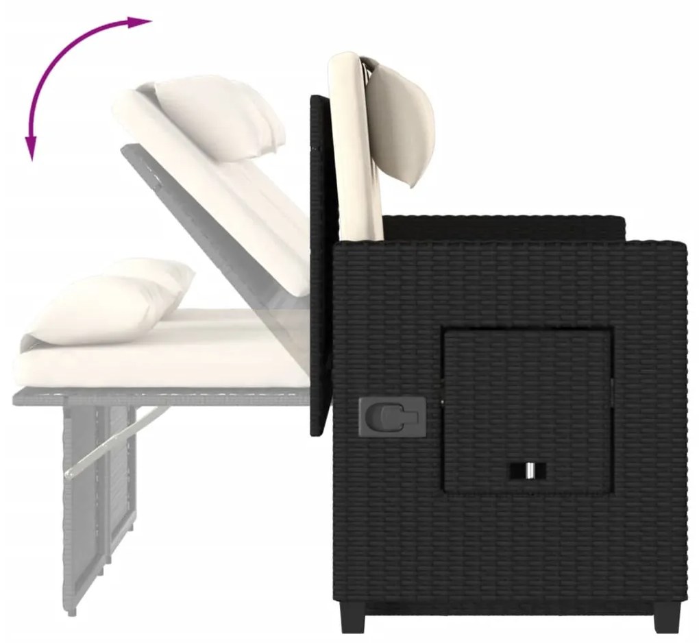 fekete polyrattan dönthető kerti pad párnával