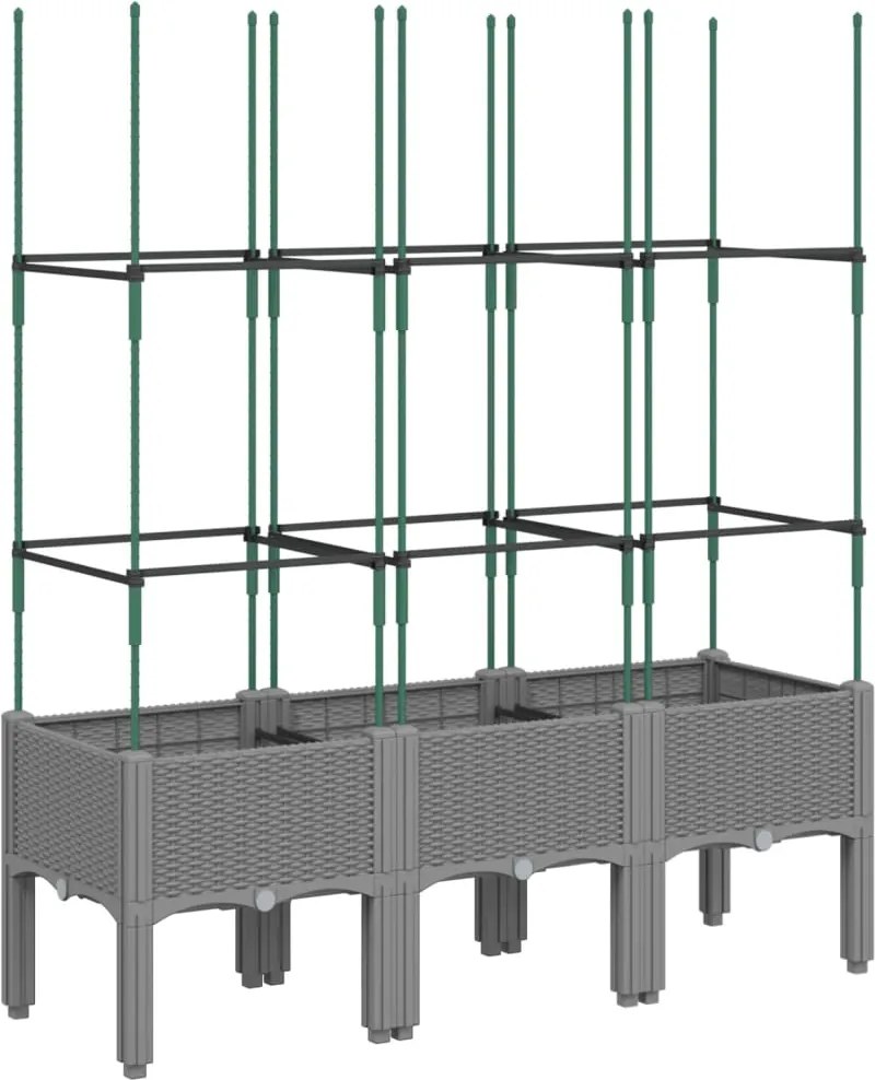 vidaXL világosszürke PP rácsos kerti ültetőláda 120 x 40 x 142,5 cm