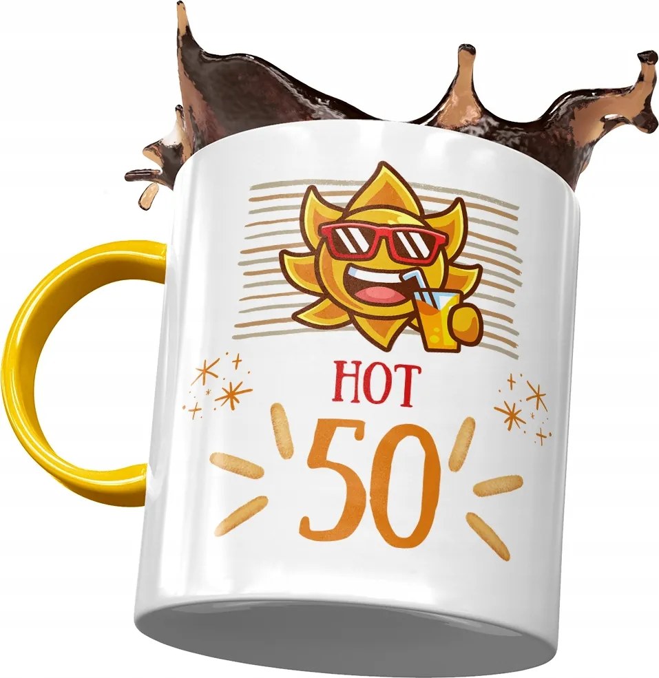 Sárga Bögre Születésnapra 50 50-es 50-es Ajándék Nyomtatott Fotóval