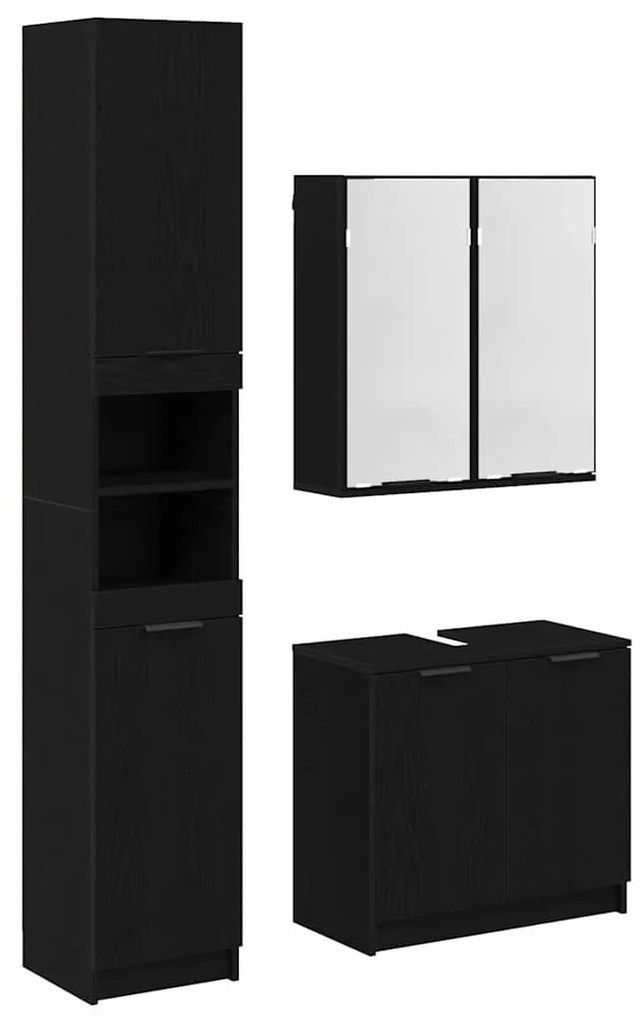 vidaXL Fürdőszobai Szekrény Szett polcokkal 3 pcs Fekete tölgy Faanyag