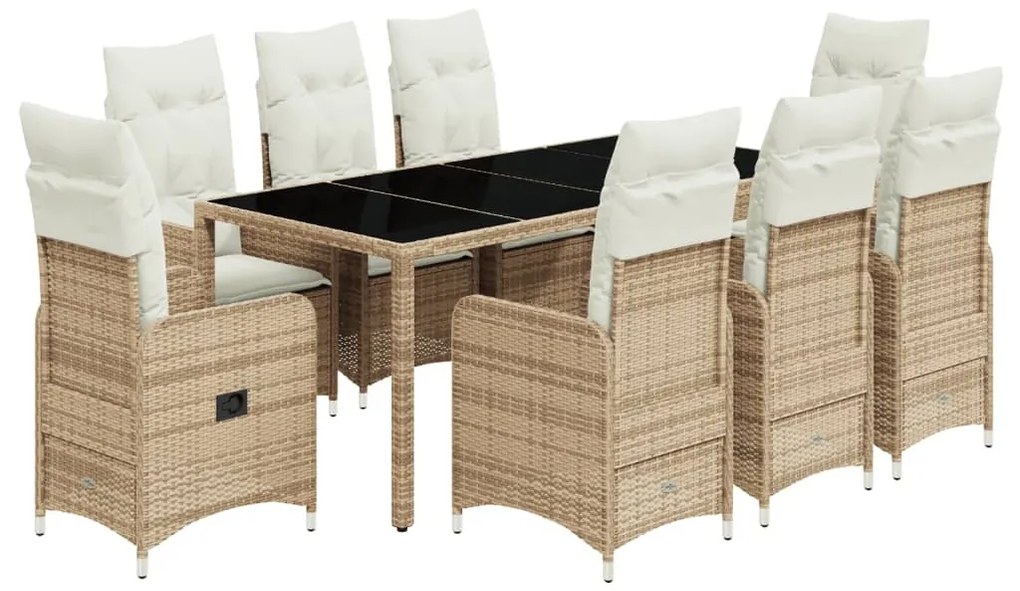 9 részes bézs polyrattan kerti bisztrógarnitúra párnákkal