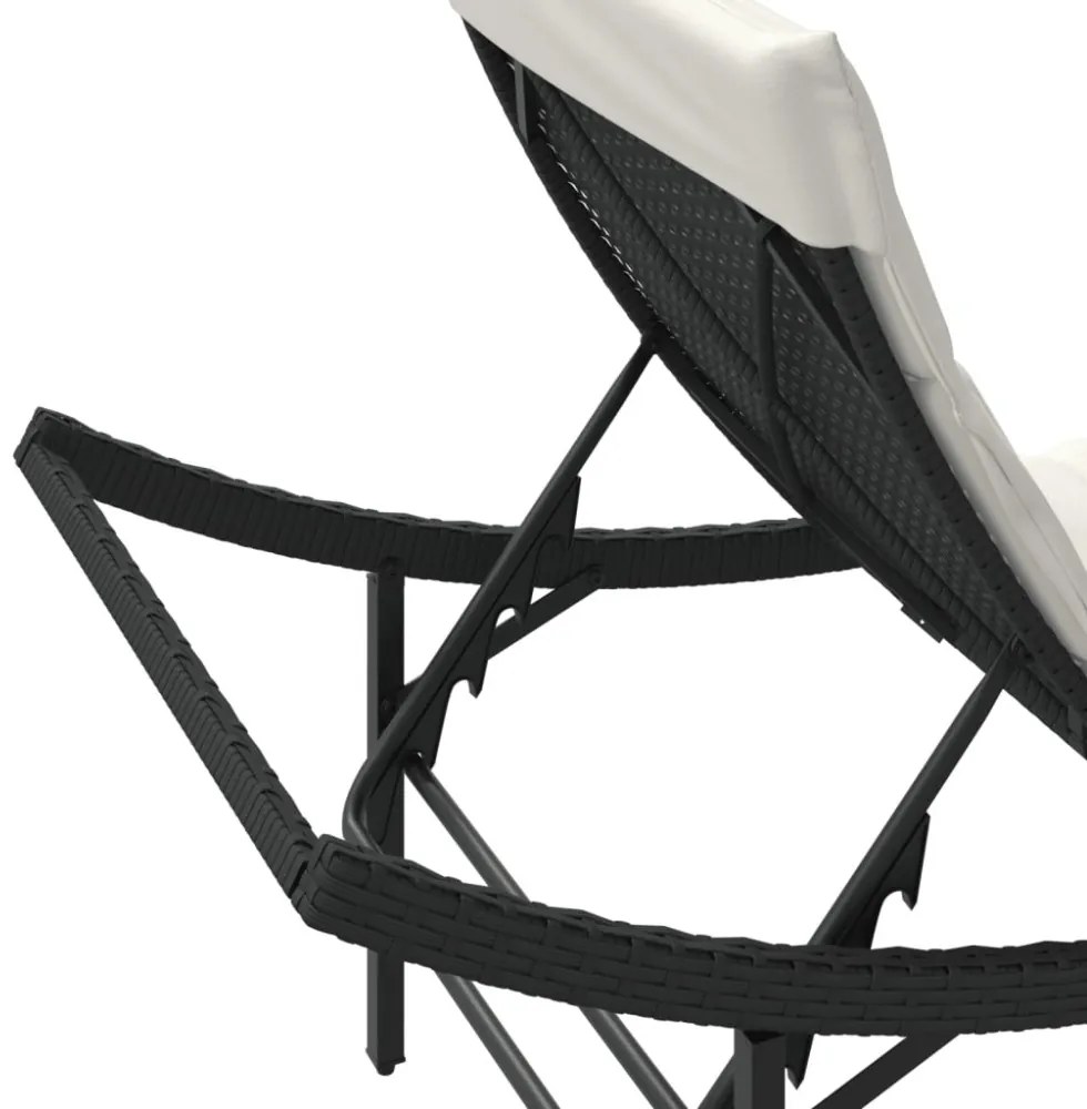 fekete polyrattan napozóágy párnával 55x199x50 cm
