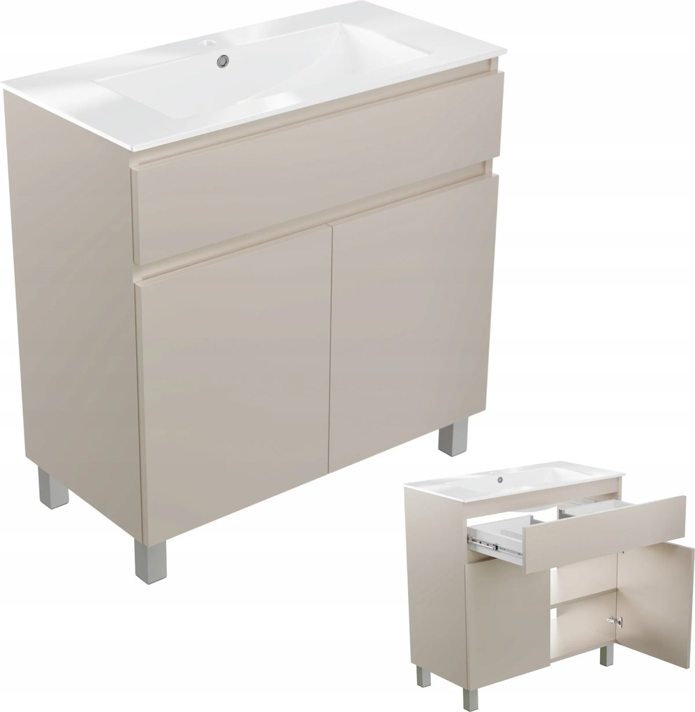 Fürdőszoba szekrény mosdóval 80 x 40cm Álló fiókos akasztós kasmír matt