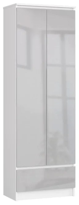 VINIA ruhásszekrény, 60x180x35, fehér/szürke fényes