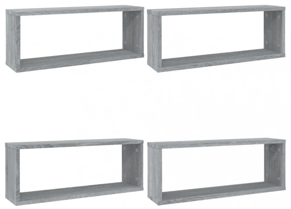 4 db szürke sonoma színű szerelt fa fali kockapolc 60x15x23 cm
