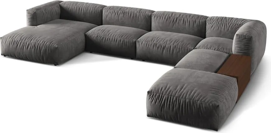 Szürke bársony moduláris sarokkanapé (jobb oldali-U alakú) Martina – Micadoni