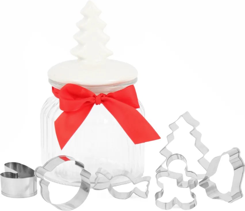 Karácsonyi üveg tároló lyukasztókkal Mézeskalács tégely formák készlet