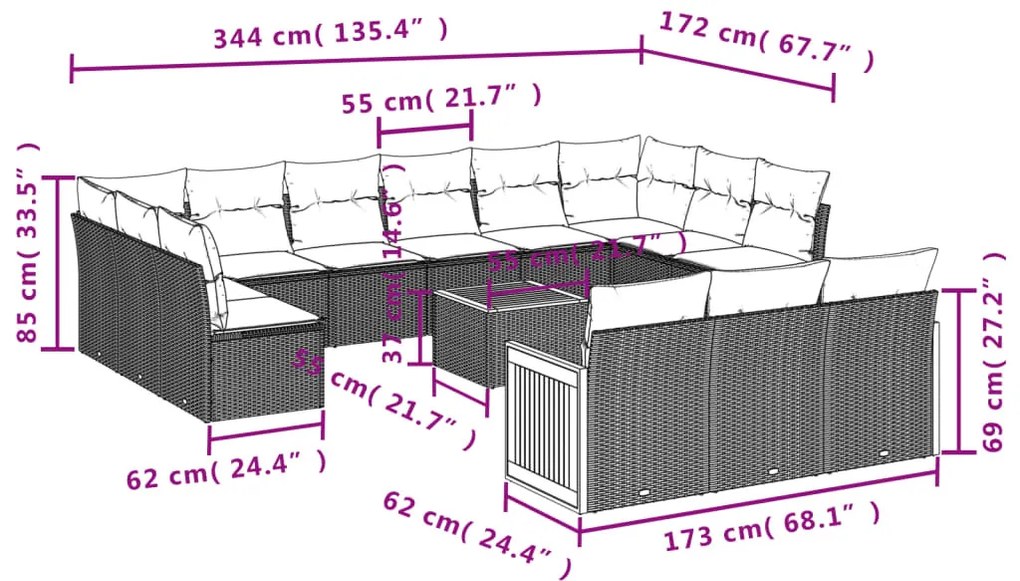14 részes bézs polyrattan kerti ülőgarnitúra párnával